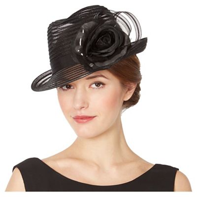Designer black striped floral hat